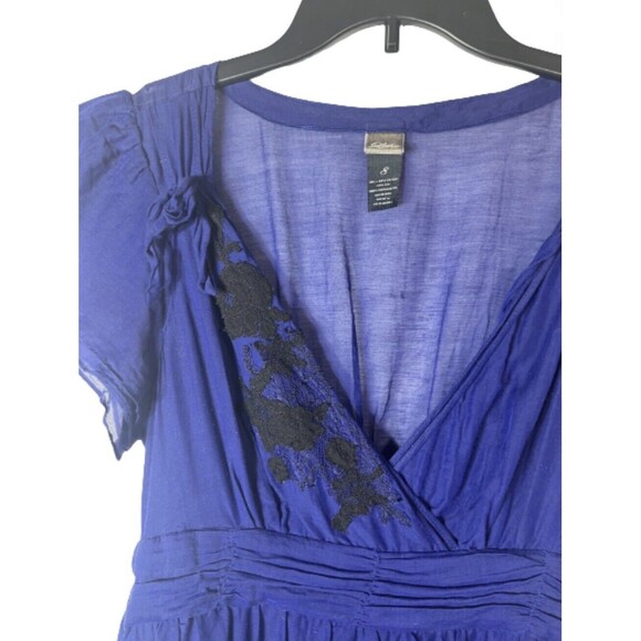 anthropologie Lithe Cotton Embroidered V Neck Dress Size 8 - Picture 6 of 10